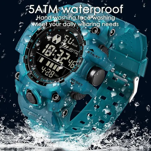 Vista 2 de Reloj militar digital para hombre, reloj de pulsera táctico, cronómetro y alarma facial grande, resistente al agua para exteriores para hombres