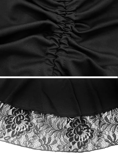 Vista 2 de FEOYA Falda gótica steampunk para mujer, falda renacentista alta y baja para disfraz, falda victoriana con volantes