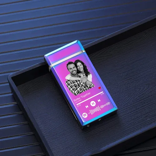 Vista 3 de Encendedor de canción con código de Spotify personalizado, encendedor de arco eléctrico a prueba de viento, interruptor táctil grabado
