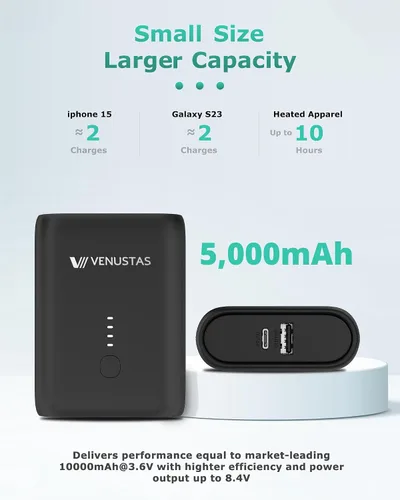 Vista 2 de Venustas Batería ultracompacta para chalecos térmicos de 7.4 V, chaquetas térmicas y sudaderas con capucha