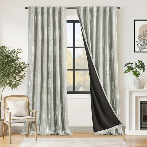 Vista 46 de jinchan - Cortinas bohemias 100% blackout de 54 pulgadas de largo para dormitorio, estampado geométrico negro sobre beige, con ojales