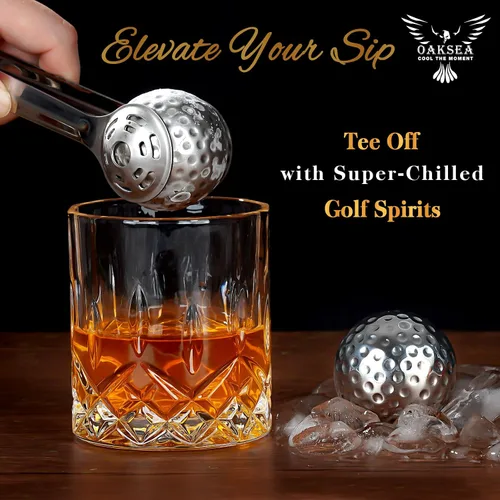Vista 4 de Oaksea Regalos para hombres, papá, Navidad, juego de piedras de whisky de acero inoxidable en forma de pelota de golf, cubos de hielo reutilizables