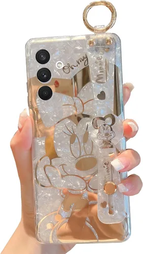 Vista 9 de para Galaxy A05s Funda con Correa para Muñeca y Soporte de Patada, Cubierta Ultra Delgada con Patrón de Animales IMD, Protección a Prueba de Golpes