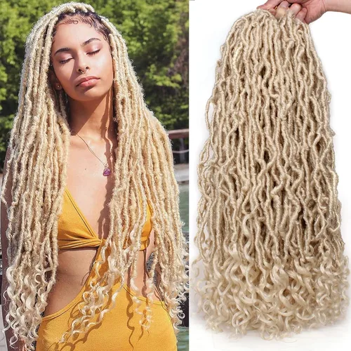 Vista 19 de Leeven 7 Paquetes Cabello Crochet Faux Locs con Puntas Rizadas 10 Pulgadas Pre-enrollado Goddess Locs Trenzas Crochet Cabello 84 Hebras Negro