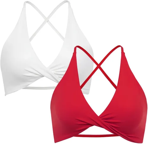 Vista 2 de SUUKSESS Sujetador deportivo de 2 piezas para mujer, con espalda abierta, con tirantes delgados, cuello en V, para entrenamiento