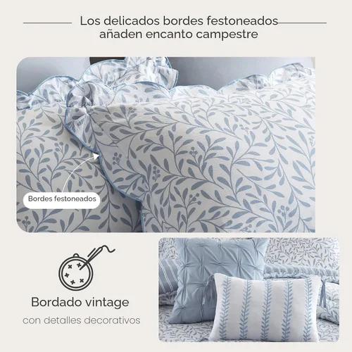 Vista 5 de Madison Park Juego de edredón floral azul Queen, juego de ropa de cama