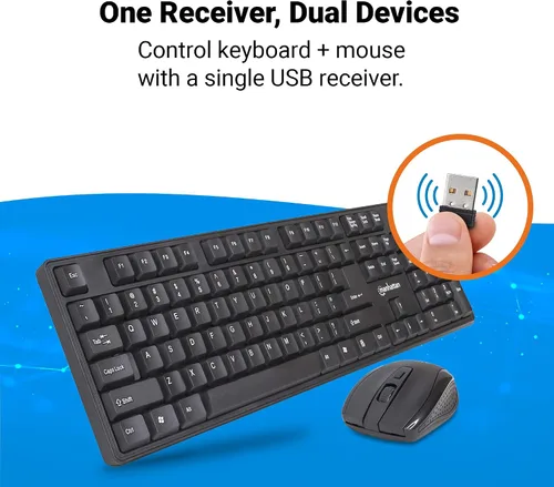 Vista 2 de Manhattan Combo de teclado y mouse inalámbricos, juego de teclado inalámbrico USB de tamaño completo con dongle de 2.4 GHz para PC, computadora