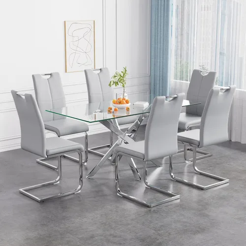 Vista 12 de Juego de mesa de comedor de 36 pulgadas para 4, moderna parte superior cuadrada de vidrio templado, mesa de patas de acero inoxidable con acabado