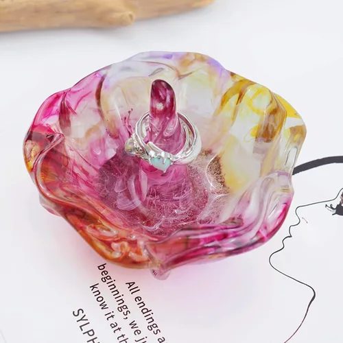 Vista 4 de Molde de soporte de anillo de resina, 2 moldes de silicona con forma de rosa para resina, moldes de silicona para almacenamiento de joyas