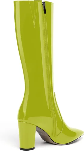 Vista 103 de AMBELIGHT Botas altas hasta la rodilla con cremallera y puntera puntiaguda para mujer, de patente sólida, tacón alto, 3.3 pulgadas