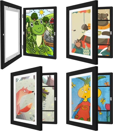 Vista 14 de Paquete de 4 marcos de arte para niños de 8.5x11 pulgadas, marcos reversibles cambiables para exhibición de fotos, almacenamiento para proyectos