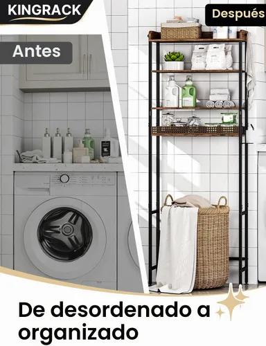 Vista 14 de KINGRACK Estante de baño de 4 niveles sobre el inodoro, almacenamiento Marrón