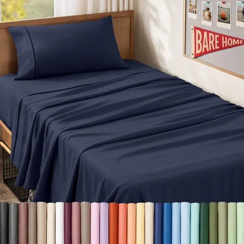 Vista 136 de Bare Home Juego de Sábanas Twin - Sábanas de Cama de Microfibra Ultra-Suave 1800 - Doble Cepillado - Bolsillos Profundos - Ajuste Fácil - Extra