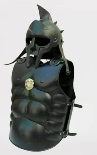 Vista 3 de Greek Armor - Casco de gladiador armadura romana chaqueta muscular calibre 18 de acero sólido United Medieval Mart Acabado negro Shoulder to Waist