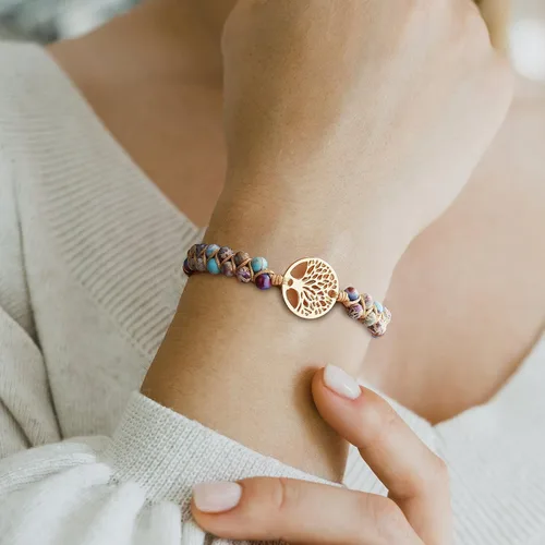 Vista 2 de Jinxiuge Tree of Life Turquoise Stone Bracelet for Women Girls Handmade Braided Layered Bead Bracelet with Black Gift Box