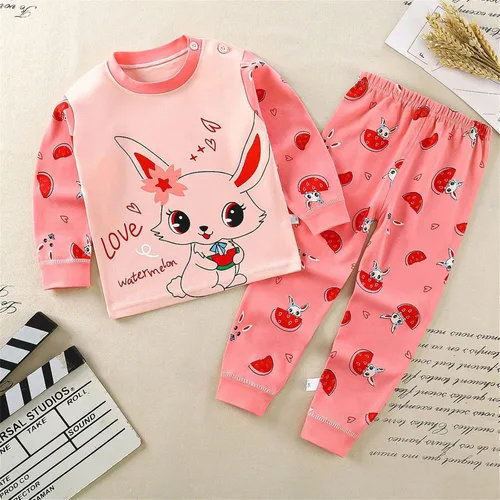 Vista 2 de TBUIALL Pijamas para niños pequeños, recién nacidos, bebés, niños y niñas, manga larga, con dibujos animados, pantalones de pijama, ropa de dormir