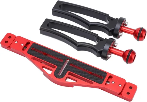 Vista 2 de Estabilizador de bandeja de doble asa para cámara DSLR, soporte de aluminio para buceo, carcasa de cámara subacuática, soporte de bandeja