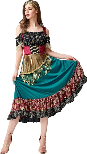 Vista 5 de Honeystore Disfraz medieval de Halloween para mujer, vestido renacentista gitano