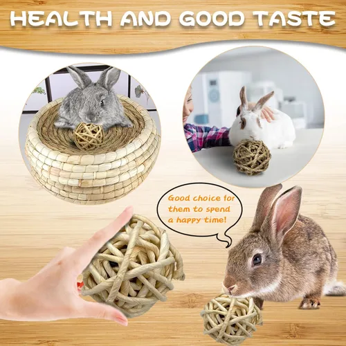 Vista 4 de Tfwadmx 6 unidades de bolas masticables de animales pequeños, juguete de conejo, bolas de juego de actividades rodantes, jaula para mascotas