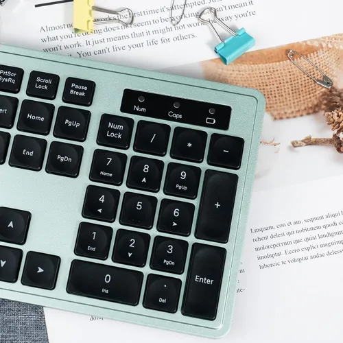 Vista 3 de Links9+ Teclado y mouse inalámbricos, diseño silencioso de perfil bajo (negro verde)