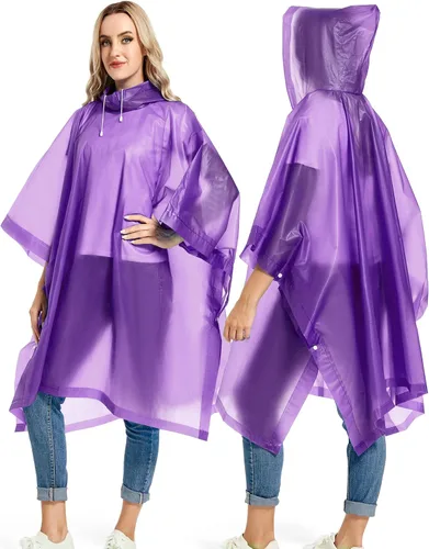 Vista 18 de Paquete de 2 ponchos de lluvia para adultos, reutilizables, impermeables, de supervivencia, emergencia, resistente, con capucha con cordón