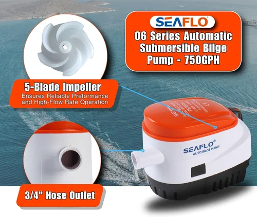 Vista 8 de SEAFLO Bomba de sentina automática serie 06 – 12 V CC, 750 GPH, interruptor de flotador integrado, totalmente sumergible, construcción duradera