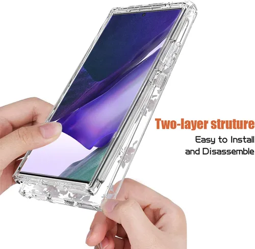 Vista 4 de Funda para Galaxy Note 20 Ultra, SM-N986U con protector de pantalla de vidrio templado, diseño floral a prueba de golpes, funda protectora de cuerpo