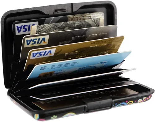 Vista 4 de Kaabao Soporte para tarjetas de crédito, cartera de metal para tarjetas de bloqueo RFID, mini funda rígida de aluminio delgada para tarjetas
