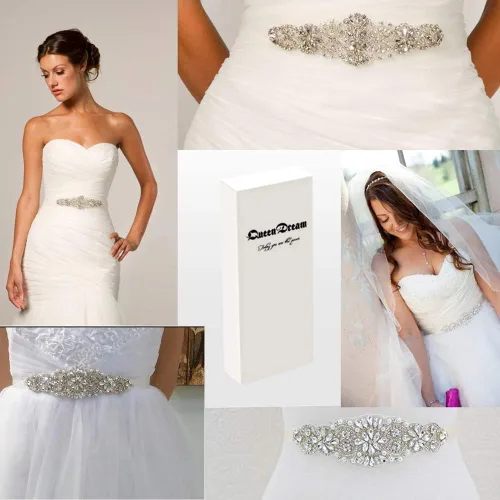Vista 6 de Ulalaza Vestido de noche de graduación para mujer, con cintura decorativa, bandas de cristal para novia, cinturón de boda con diamantes de imitación