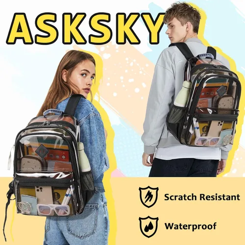 Vista 6 de ASKSKY Mochila transparente aprobada para estadios, 0.020 in de grosor de PVC transparente, resistente mochila transparente para la escuela, PVC