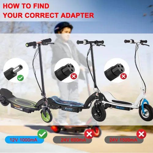 Vista 4 de Cargador de batería de 12 V para niños Ride On Juguetes para Razor Power Core E90 E95 Adaptador de corriente de 12 voltios para Black Label E90