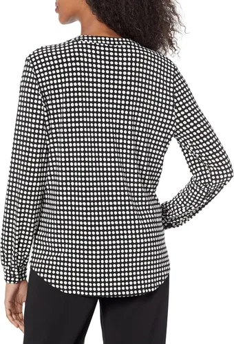 Vista 2 de Anne Klein Túnica estampada con cuello dividido para mujer