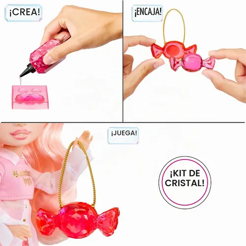 Vista 3 de Rainbow High Creative Crystals Bella - Muñeca de moda rosa de 11 pulgadas con kit Make It de accesorios de cristal, anillo para ti, bricolaje