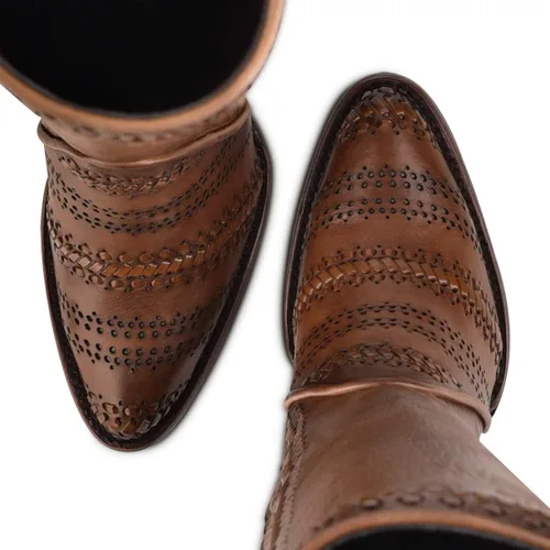 Vista 7 de Bota Mujer Cuadra en Piel Genuina Marrón