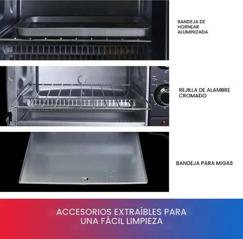 Vista 4 de Total Chef - Horno tostador para tostadas, hornear, asar, pizza, tamaño compacto para cocina pequeña, electrodoméstico con temporizador, negro
