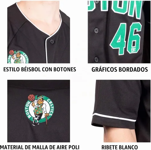 Vista 5 de Ultra Game Camiseta de béisbol oficial de la NBA con botones y botones para hombre Negro