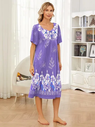 Vista 5 de Vestido de casa con bolsillos para mujer, camisón, vestido de manga corta de descanso, disponible en tallas S-3XL