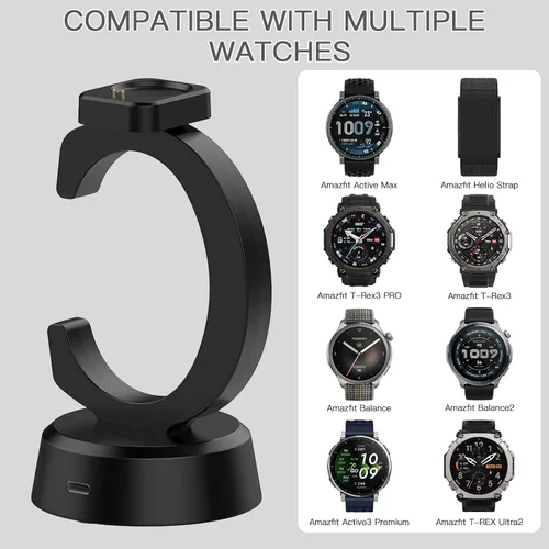 Vista 5 de Hahace Paquete de 2 bases de carga compatibles con Amazfit T-Rex 3 PRO, T-Rex 3, Helio Strap, Balance, Balance 2 Base de carga en forma de C 2 Pack