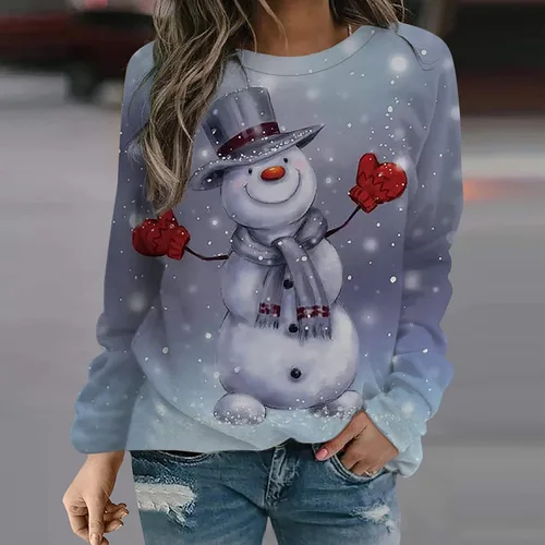 Vista 3 de UODSVP Camisetas de Navidad para mujer estilo casual de manga larga con estampado de cuello redondo sin botones para disfraz