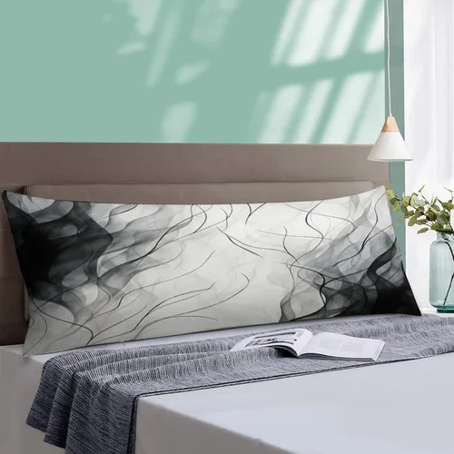 Vista 4 de Funda de almohada moderna con diseño de acuarela de rayas blancas y negras, 20 x 54 pulgadas, diseño moderno de rayas verticales, funda de almohada