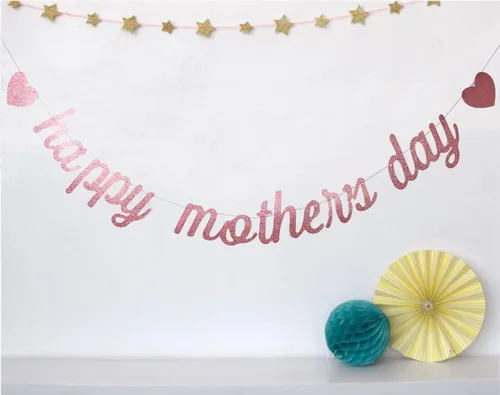 Vista 6 de Cartel de papel con purpurina de oro rosa con texto en inglés «Happy Mother's Day», divertido cartel decorativo para fiesta de cumpleaños