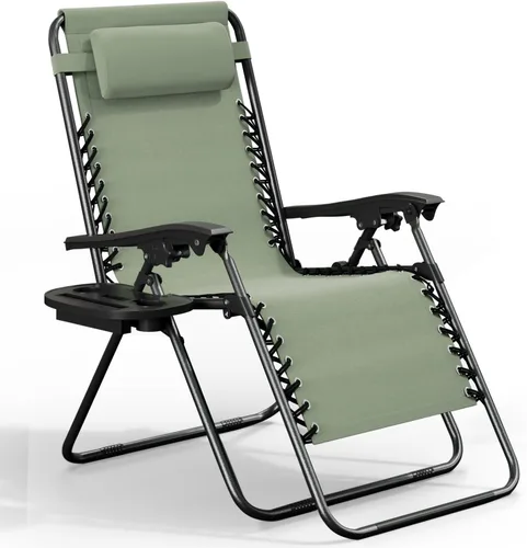 Vista 13 de Nestl Sillas de gravedad cero, juego de 2, silla de patio al aire libre con almohadas y bandejas portavasos, silla reclinable plegable de malla