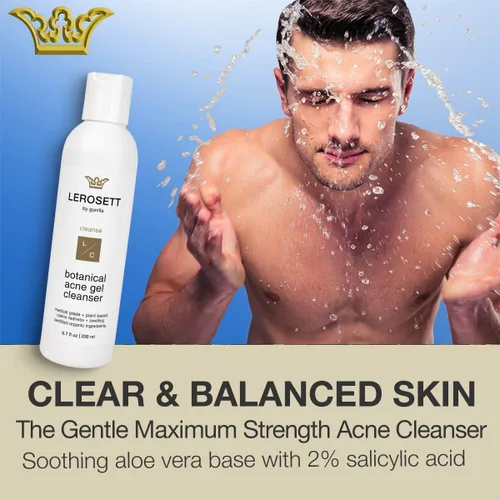 Vista 4 de LEROSETT Limpiador botánico para acné, gel espumoso para piel propensa al acné, vegano, puntos negros y grasos, 50% aloe calmante, 2% ácido