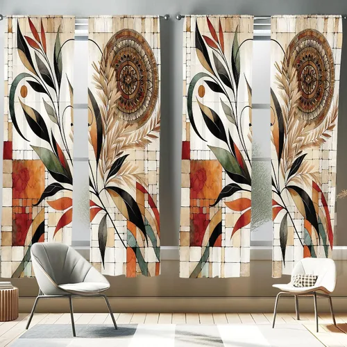Vista 31 de Ambesonne - Cortinas amarillas para ventana, arte moderno escandinavo de escena de jardín con flores de tulipán y mariposas bailando, juego de 2