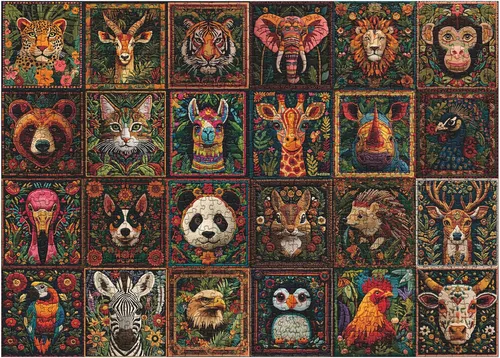 Vista 16 de Rompecabezas de animales divertidos de 1000 piezas para adultos, rompecabezas coloridos de perro, caballo, león, rompecabezas de elefante, panda