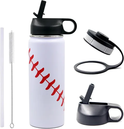 Vista 25 de Botella de agua de baloncesto de 12 onzas, botella de agua deportiva aislada al vacío de acero inoxidable con popote y 2 tapas, botella de agua