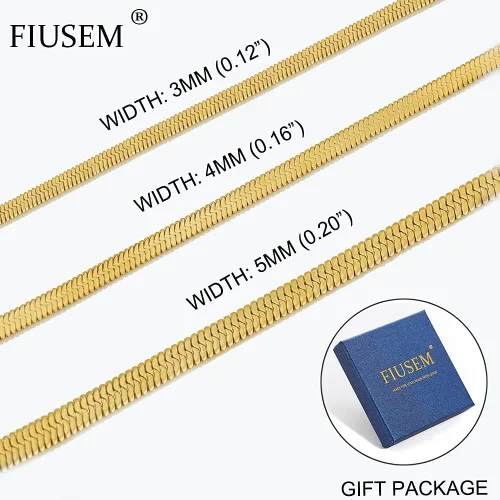 Vista 6 de Fiusem Collar chapado en oro para mujer, collar de cadena de espiga chapado en oro de 14 quilates, gargantilla de cadena de serpiente chapada en oro
