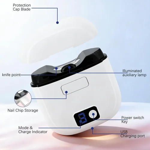 Vista 4 de Cortaúñas eléctrico, 3 en 1, cortaúñas automático, pulido eléctrico, recortador automático recargable por USB, 3 niveles de velocidad para personas