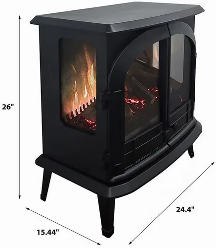 Vista 4 de Modern Ember Harlowe - Estufa Calentador de Chimenea Eléctrica Independiente en Negro con Cama de Brasas Multicolor Tecnología Inteligente