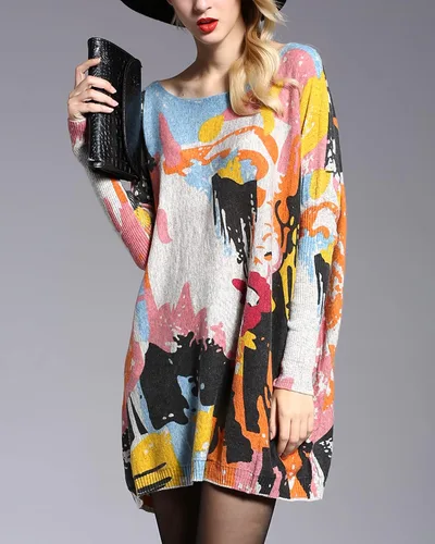 Vista 3 de ellazhu Sudadera casual de manga larga para mujer, ajuste relajado, cuello redondo, estampado DH38
